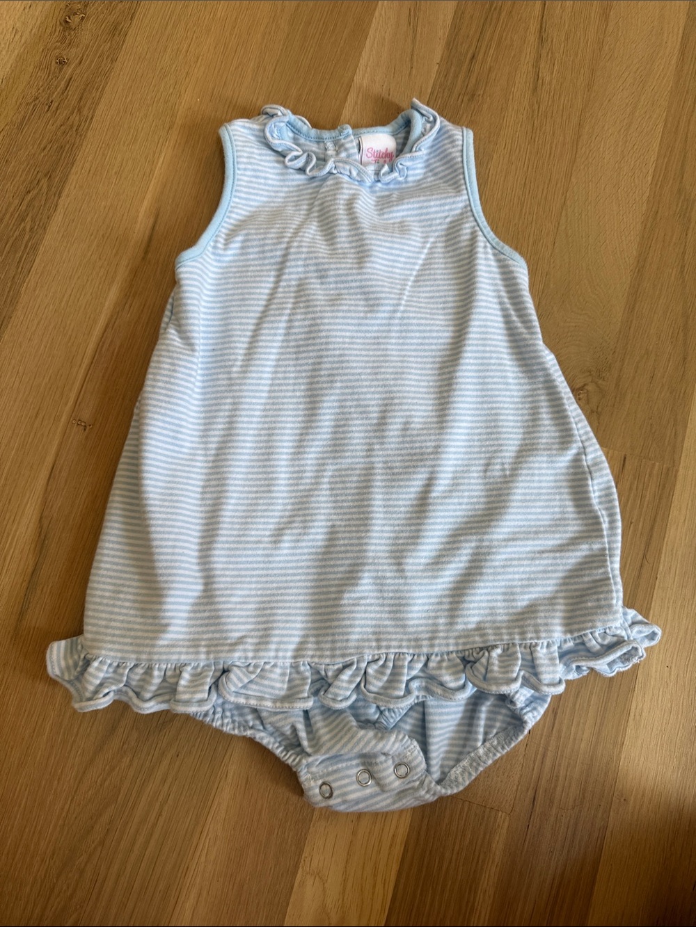 Striped Ruffle Trim Baby One-Piece Bodysuit - Light Blue